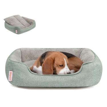 Imagem de Miguel Cama de linho sintético para cães com almofada removível para cães médios e pequenos, cama para animais de estimação com lateral fácil de lavar, cama retangular grande para gatos internos com