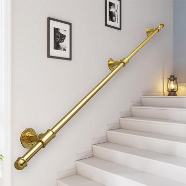 Imagem de Corrimão para escadas externas | Ouro/branco Corrimão de escada montado na parede Barra de apoio de segurança Corrimão de metal em ferro forjado para exterior interno 30~300 cm