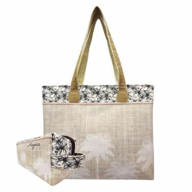 Imagem de Bolsa Feminina e Necessaire Feminina Tropical Palha Coqueiros Magicc B