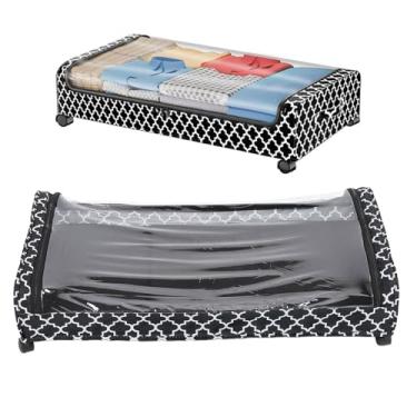 Imagem de Recipiente de Armazenamento Sob a Cama, Gaveta de Metal Com Rodas, Organizador de Armário de Grande Capacidade para Roupas, Sapatos, Suéteres e Travesseiros (Dente-de-poule)