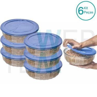 Imagem de Kit 6 Potes Tigela Saladeira de Vidro com Tampa Plástica Oceani 3,8 li