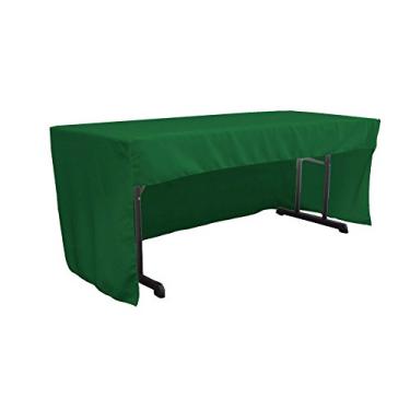 Imagem de LA Linen Toalha de mesa ajustada de popelina de poliéster aberta nas costas para mesas de sala de aula, 244 x 76 x 76 cm, verde esmeralda