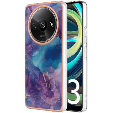 Imagem de Dinglijia Capa de telefone fina para Redmi A3, capa de design fashion com padrão de mármore IMD rígido para meninas, capa de proteção de tela e câmera aprimorada para Redmi A3, BKC roxa