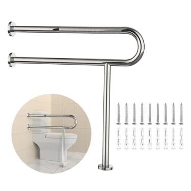 Imagem de Barra de apoio para vaso sanitário de 70 cm com perna, corrimão antiderrapante YuanDe cromado, barra de apoio de aço inoxidável montada na parede e no chão, trilho de suporte para deficientes