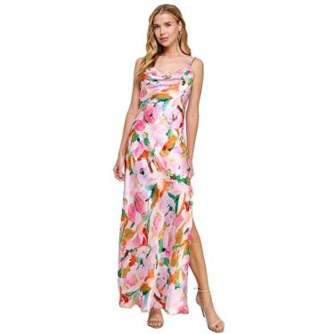 Imagem de MORGAN AND CO. Vestido longo de cetim estampado juvenil com capuz drapeado, Branco multi, G