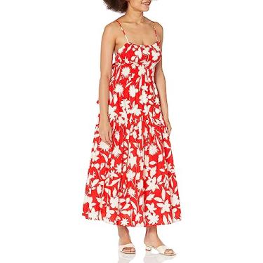 Imagem de MOON RIVER Vestido feminino midi franzido com laço nas costas, Vermelho, PP