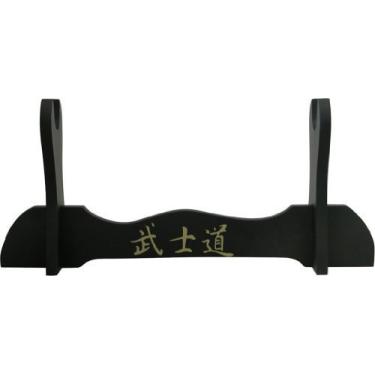 Imagem de Handmade Sword - Suporte de mesa de madeira preta de camada única para espada Katana ou Wakizashi, feltro vermelho no arco, suporte de mesa de espadas