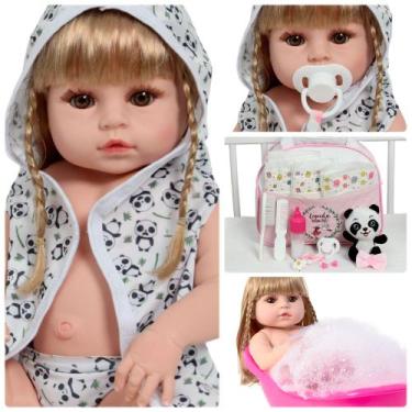 Imagem de Boneca Reborn Menina Linda Com Saída de Banho Estampada - Cegonha Rebo