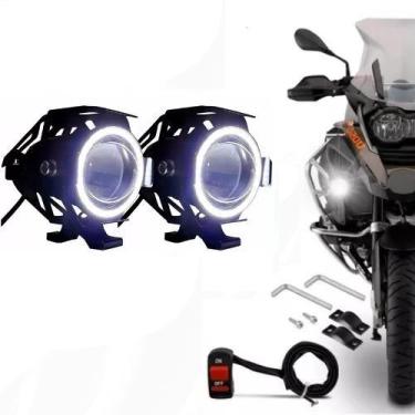 Imagem de Par farol de milha azul universal led u7 auxiliar moto cinoy