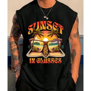 Imagem de Camiseta Regata Oversized Masculina Cavada Academia Sunset Carnaval Tr