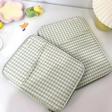 Imagem de Case Capa para Ipad/Tablet Checkered de 9 a 13 Polegadas, Capa Acolchoada de Transporte Kawaii para iPad, Xiaomi, Samsung, Lenovo, Bolsa Protetora com Bolso (Verde, 11in)