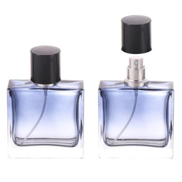 Imagem de YWG Stone Atomizador de perfume de vidro quadrado gradiente azul vazio frasco de perfume portátil fragrância fina spray dispensador de perfume para viagem, pacote com 2, 100 ml
