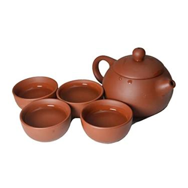 Imagem de Conjunto de 4 xícaras de bule de barro, bule de chá chinês tradicional com xícara de chá Kung Fu (vermelho)