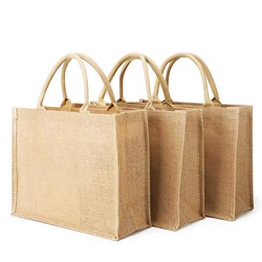 Imagem de Bolsa de juta com 6 sacos de juta com interior laminado e alça de algodão macio, sacos de compras femininos, sacos de presente de dama de honra, sacola de estopa simples para bordado faça você mesmo artesanato, decoração