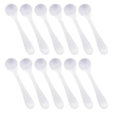Imagem de GSHLLO 12 colheres medidoras de plástico de 4 ml, colher pequena de proteína em pó, colher de tempero, especiarias, pequenas, colheres de chá soltas, cabo longo, colheres de açúcar de café para