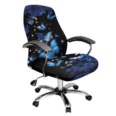 Imagem de CREAMIC Capas de cadeira de escritório borboleta extensível protetor de cadeira de computador, apoio de braço, capa universal de almofada de assento de computador G