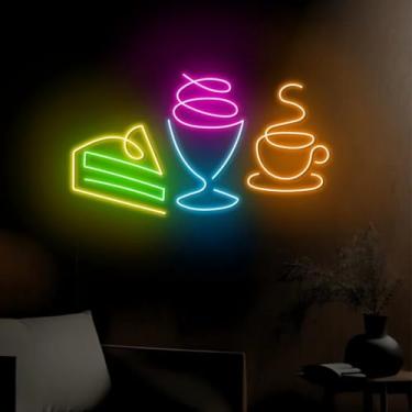 Imagem de Placa de LED para bolo, sorvete, café, café, letreiro neon para decoração de parede, padaria e café, decoração de parede para festa familiar, restaurante, bar, hotel, aniversário