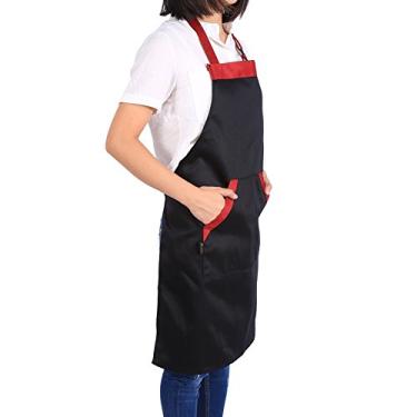 Imagem de Avental Unissex Ajustável de Poliéster, 2 Cores Com 2 Bolsos, Chef, Garçom, Cozinha, Restaurante (Saia preta com bordas vermelhas)