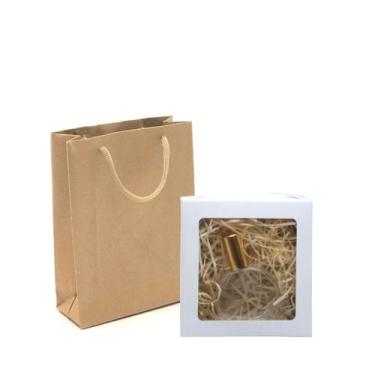 Imagem de Kit Embalagens para presente Caixa 12x12x4 + Sacola de Papel Kraft - M