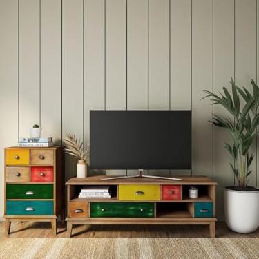 Imagem de Conjunto de Rack 5 GV e Cômoda Colors 6 GV Mel Verniz e Colorido