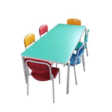Imagem de Conjunto Refeitório Infantil Acqua c/ 6 Cadeiras Pp - SchoolCenter