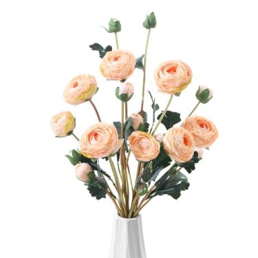 Imagem de LILUYTO Ranúnculo longo de 59,9 cm, flores artificiais de seda, flores falsas, caule longo, flores falsas para vasos, casamentos, buquês de noiva, casa, escritório, decoração de jardim (6 peças