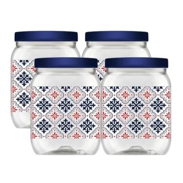 Imagem de Kit 4 Porta Mantimentos Pote Plástico Multiuso Decorado 1 Litro Organizador Cozinha