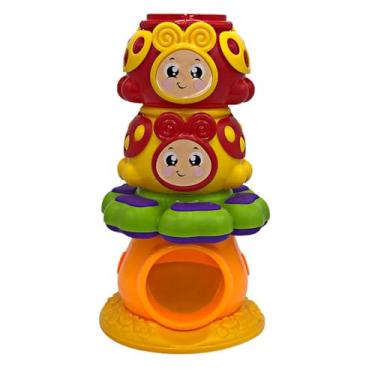 Imagem de Torre de Empilhar Joaninha com Chocalho, 23 cm, Brinquedo Educativo para Bebês acima de 12 Meses, Colorido