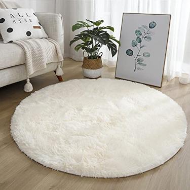 Imagem de MIEMIE Tapete redondo de 1,5 m de diâmetro para quarto, tapete felpudo moderno, tapete fofo, aconchegante para quarto, sala de estar, meninas, branco liso