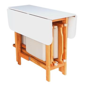 Imagem de Conjunto Prático Mesa e 4 Cadeiras Dobrável Mel, Estofado Bar-Cozinha-