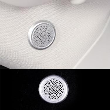 Imagem de HAGEZA Acabamento de capa de anel de microfone de teto de carro de aço inoxidável, ForFor-d Maverick 2022-2023, anel de acabamento de capa surround de áudio para alto-falante de teto superior (prata)