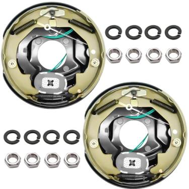 Imagem de RV Murts Conjunto de freio de reboque elétrico autoajustável de 25,4 cm x 2-1/10.2 cm para eixo de reboque de 1,587 kg com porcas e arruelas, 1 par (esquerda + direita) kit de freio de eixo RV com 4