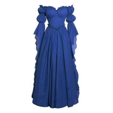 Imagem de Vibsion Vestido renascentista medieval, fantasia de feira renascentista, para mulheres, vestidos de casamento de bruxa gótica vitoriana XXG/3GG azul royal