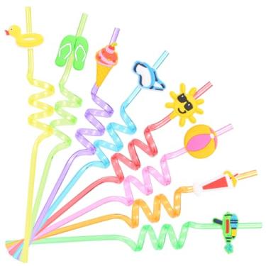 Imagem de 24 canudos reutilizáveis para piscina de verão Havaí canudo de praia bola de praia piscina verão festa de aniversário suprimentos decorações com 2 escovas de limpeza bebidas coquetéis canudos para