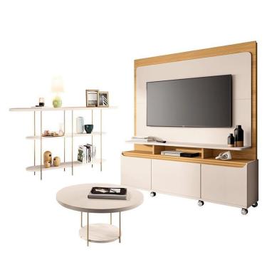 Imagem de Estante Home Theater Quantum Off White Cinamomo E Aparador Infinity E Mesa De Centro Sky Off White – Hb Móveis