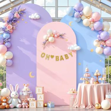 Imagem de Conjunto de capa de fundo de arco rosa azul roxo de 0,9 a 1,2 m, 1,5 m, 1,8 m, capas de arco de elastano elástico para decoração de festa de aniversário, chá de bebê, casamento, chá de panela, foto de