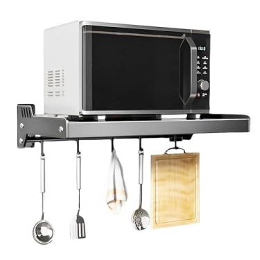 Imagem de Rack de forno de microondas, prateleira de parede, suporte de panela de aço inoxidável, prateleira de forno elétrico com ganchos deslizáveis para cozinha pequena e banheiro, armazenamento de temperos