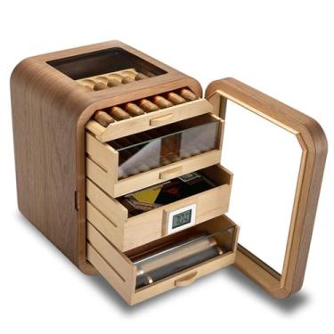 Imagem de gswznb Umidor de charuto de temperatura para homens, gabinete e termômetro com higrômetro, capacidade para 110 charutos e umidificador embutido, claraboia visual, para bar, casa, festa