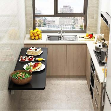 Imagem de Mesa De Parede Montada Na Parede, Mesa De Computador Com Folha Rebatível, Mesa De Banco De Suporte De Prateleira Dobrável Resistente, Mesa De Jantar De Cozinha, Para Lavande, Black, 50X90CM