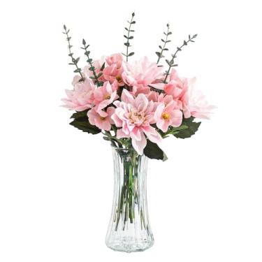 Imagem de Glasseam Vaso de vidro para decoração de casa: vasos de flores transparentes para sala de estar, cozinha, banheiro, mesa de casamento - decorações vintage modernas de 19 cm de altura para buquê de