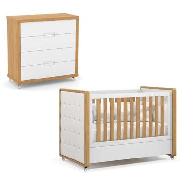 Imagem de Berço Americano com Capitonê New Boucle e Cômoda Gaveteiro Infantil Tu