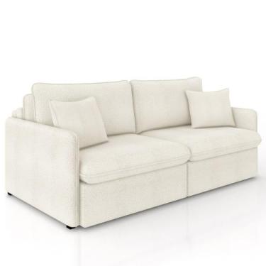 Imagem de Sofá Cama Retrátil Para Sala de Estar 254cm Una K01 Bouclê Cru - Lyam 