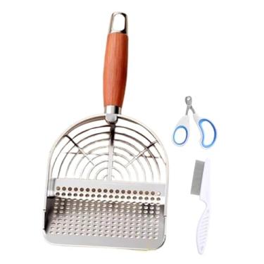 Imagem de Baoblaze Pá para areia de gato, pá para cocô de gatinho, cortador de unhas com cabo, peneira de aço inoxidável, ferramenta de limpeza, peneira de areia, Buraco Redondo