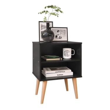 Imagem de Mesa de Cabeceira Pequena Prateleira Nicho Decorativo Apoio Lateral Cama Quarto Casal Solteiro - Preto - RPM Móveis