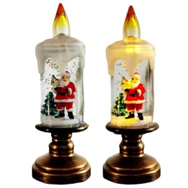 Imagem de Velas sem chamas operadas a pilha, globo de neve de Natal, flocos de neve flutuantes ativados por água, LED cintilante realista para paisagens de mesa, casamentos e decoração de casa de férias (Santa)