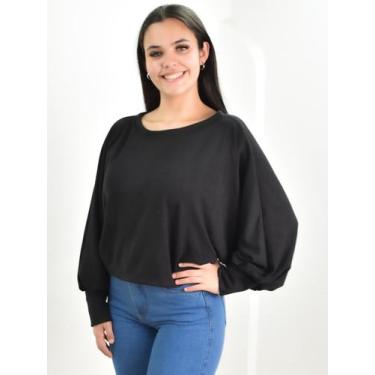Imagem de Blusa Morcego lãnzinha Gola Canoa Manga Longa - Kab Modas, Preto, M