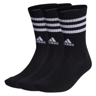 Imagem de Kit Meia Adidas 3 Pares Cano Alto 3 Listras, Preto, Branco, 38-40