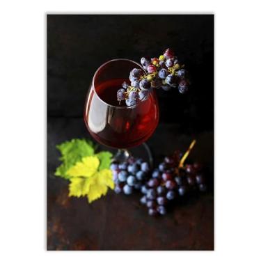 Imagem de Placa Decorativa Vinho Ilustração Taças Uvas Bar Bebida Decoração Poster Quarto Sala