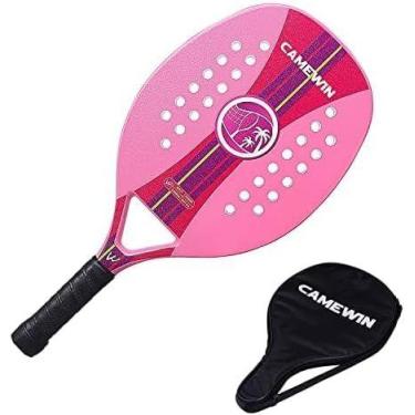 Imagem de Raquete de Beach Tennis Rosa Profissional de Fibra de Carbono - Camewi