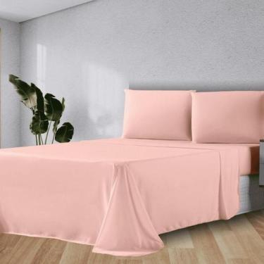 Imagem de Jogo de Lençol Queen 4 Peças 100% Algodão - Sonho e Arte, Salmão